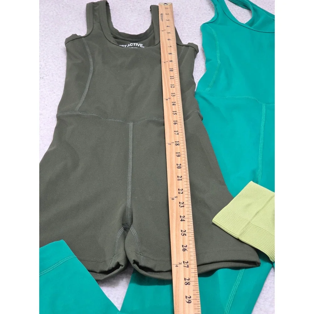SET ACTIVE Bundle XS Sportbody Romper Teal Bodysuit Lime Green Ribbed Leggings - Picture 11 of 15